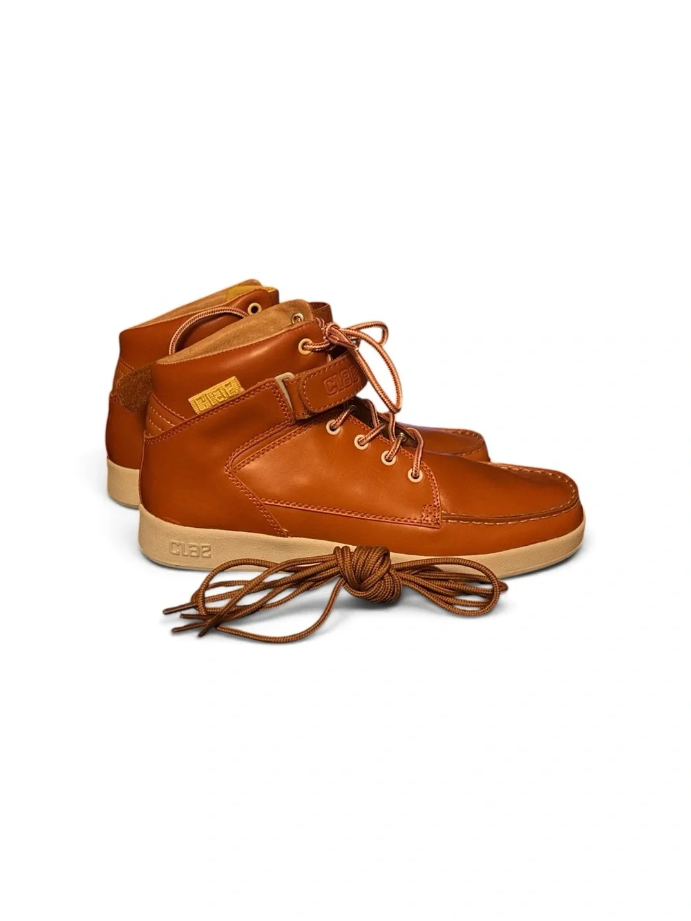 CLAE Khan Leather Moccasin High Top Sneaker Boots Caramel Brown Lace Up Chukka 8